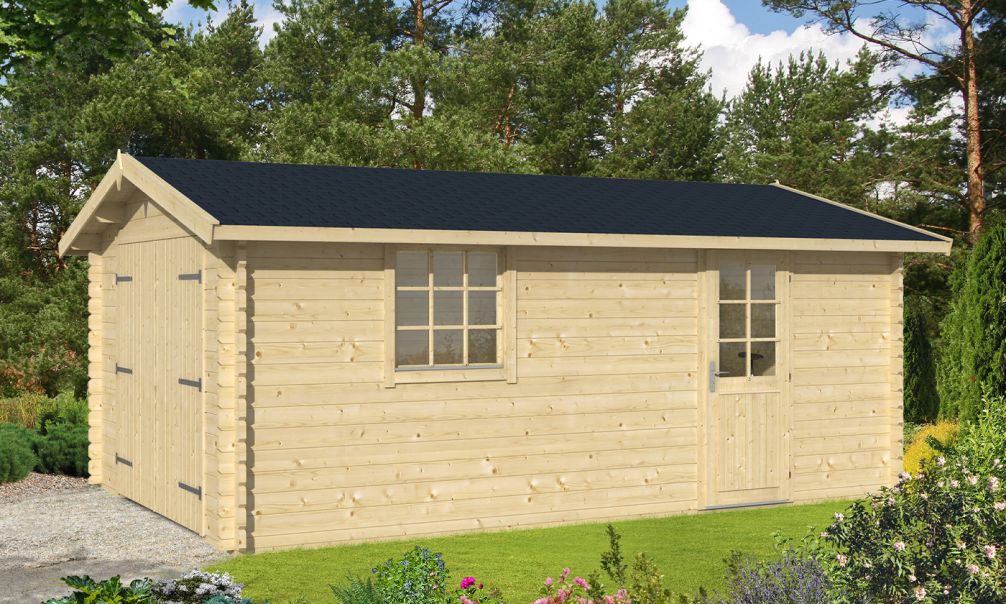 Holzgarage Chambéry | Satteldach | Doppelflügeltür | Wandstärke 44mm | 360x548cm