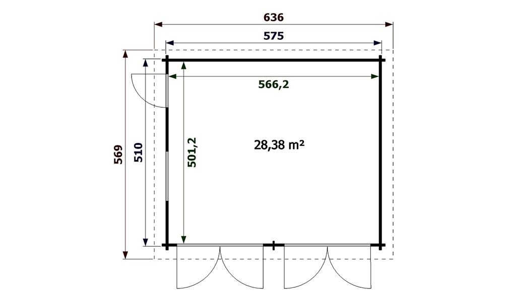 Doppelgarage aus Holz Dax | 575 x 510 cm | Garagentore aus Holz | Wandstärke 44 mm