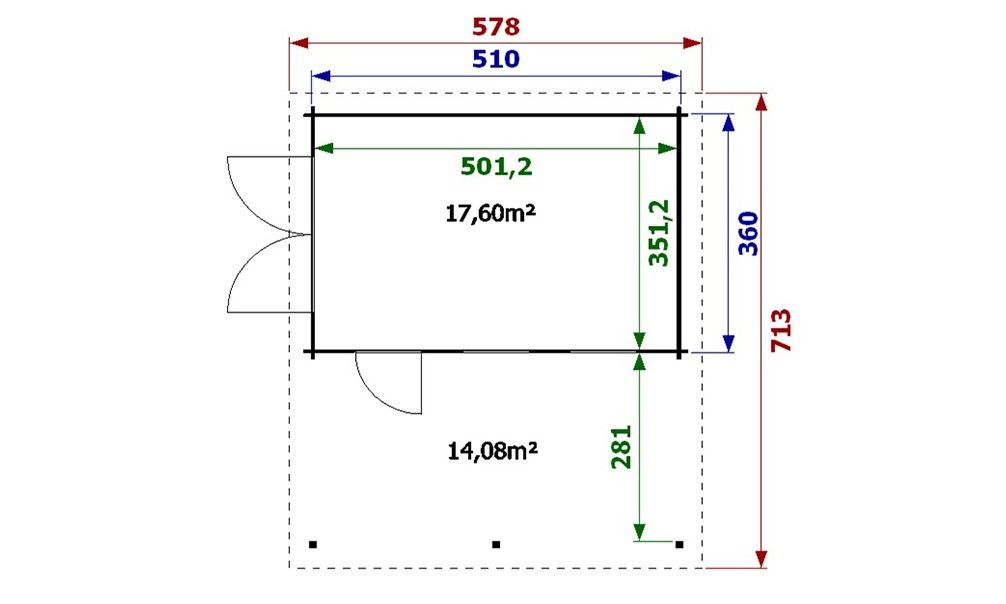 Holzgarage mit Carport Drôme | 645.4 x 510 cm | Garagentore aus Holz | Wandstärke 44 mm