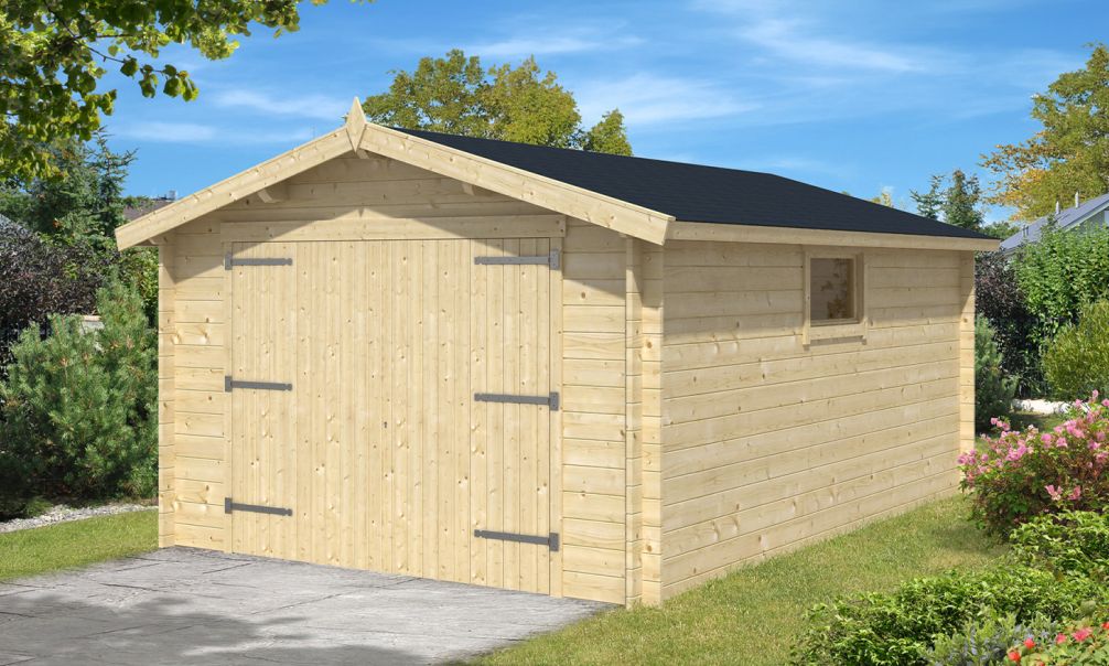 Einzelgarage aus Holz Limousin | Satteldach | Doppelflügeltür | Wandstärke 34mm | 330x480cm