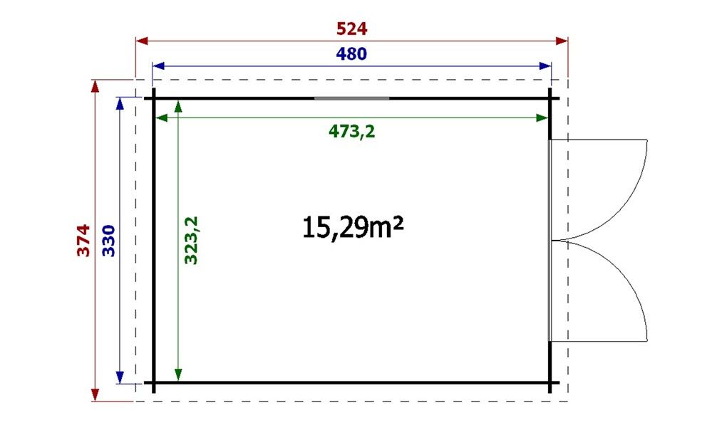 Einzelgarage aus Holz Limousin | 330 x 480 cm | Garagentore aus Holz | Wandstärke 34 mm