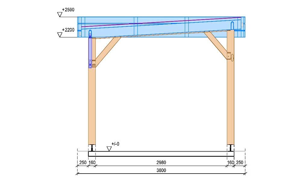 Einzelcarport Ononis | Flachdach | aus Douglasienholz | 380x620cm