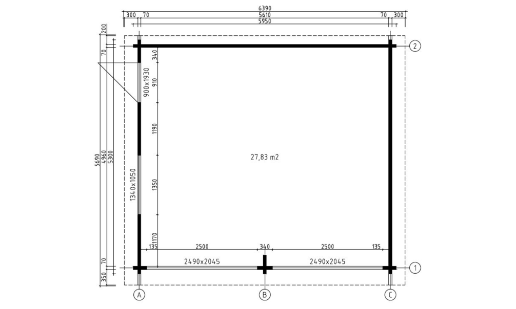 Doppelgarage aus Holz Dax 70 | 575 x 510 cm | Garagentore aus Holz | Wandstärke 70 mm