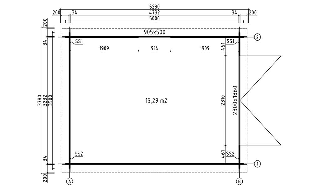 Holzgarage Nanterre | Flachdach | 330 x 480 cm | Garagentore aus Holz | Wandstärke 34 mm