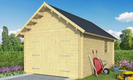Holzgarage Pau | Satteldach | Doppelflügeltür | Wandstärke 44 mm | 350x540cm