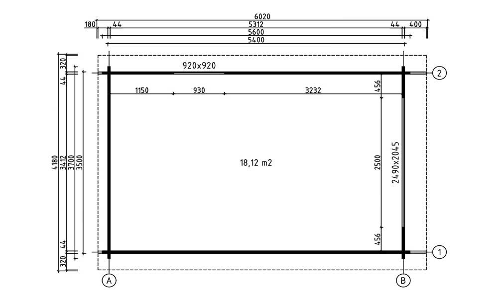 Garage Pau | 350 x 540 cm | Garagentor aus Holz | Wandstärke 44 mm