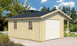 Holzgarage mit Schleppdach NANTES | Satteldach | Motorisiertes Sektionaltor| Wandstärke 44 mm | 359x539cm