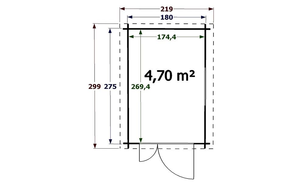 Gartenhaus St Nazaire 180 x 275 x 243 cm | Pultdach | Wandstärke 28 mm