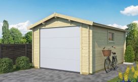 Einzelgarage aus Holz Limousin | Satteldach | Motorisiertes Sektionaltor  | Wandstärke 34mm | 330x480cm