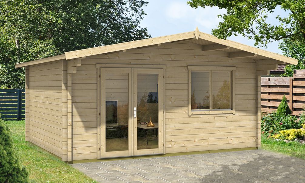 Gartenhaus Lille 500 x 390 x 270 cm + Schleppdach 100 cm | Satteldach | Wandstärke 70mm