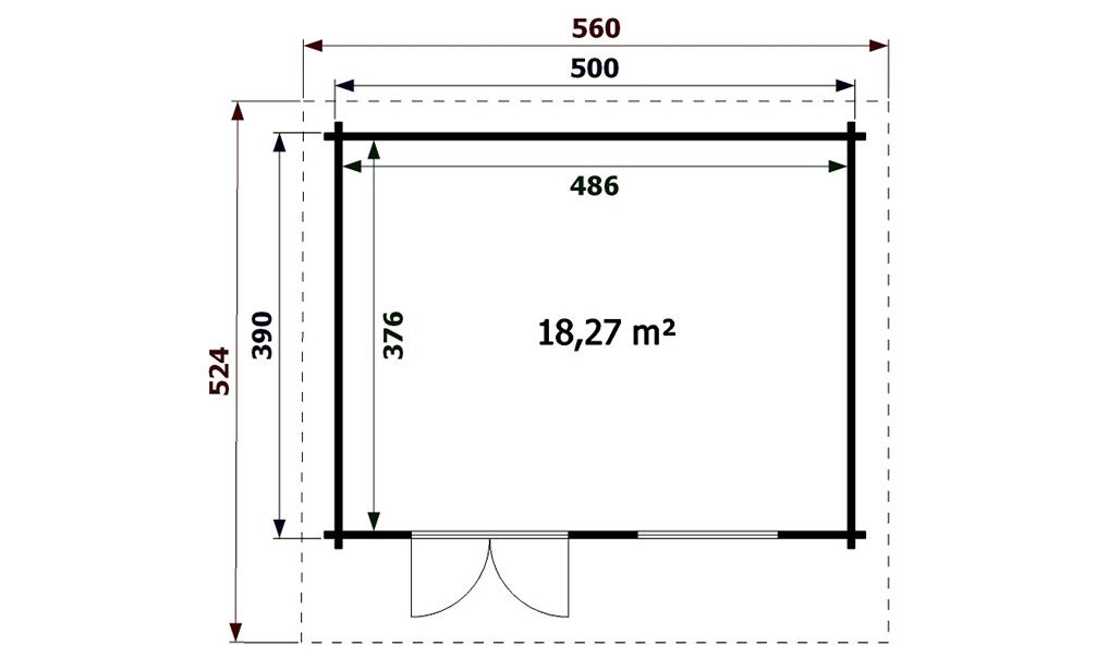 Gartenhaus Lille 500 x 390 x 270 cm + Schleppdach 100 cm | Satteldach | Wandstärke 70mm