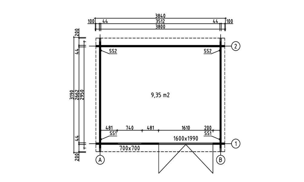 Gartenhaus Carquefou B | 360x275 cm | Pultdach | Wandstärke 44 mm