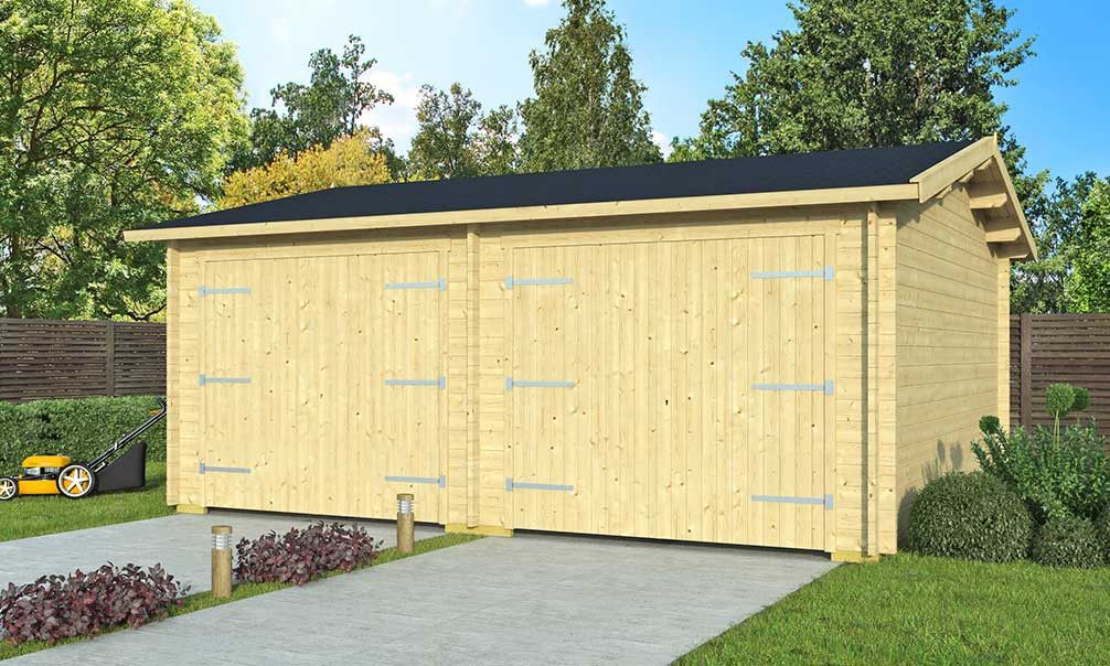 Doppelgarage aus Holz Fréjus | 575 x 510 cm | Garagentore aus Holz | Wandstärke 44 mm