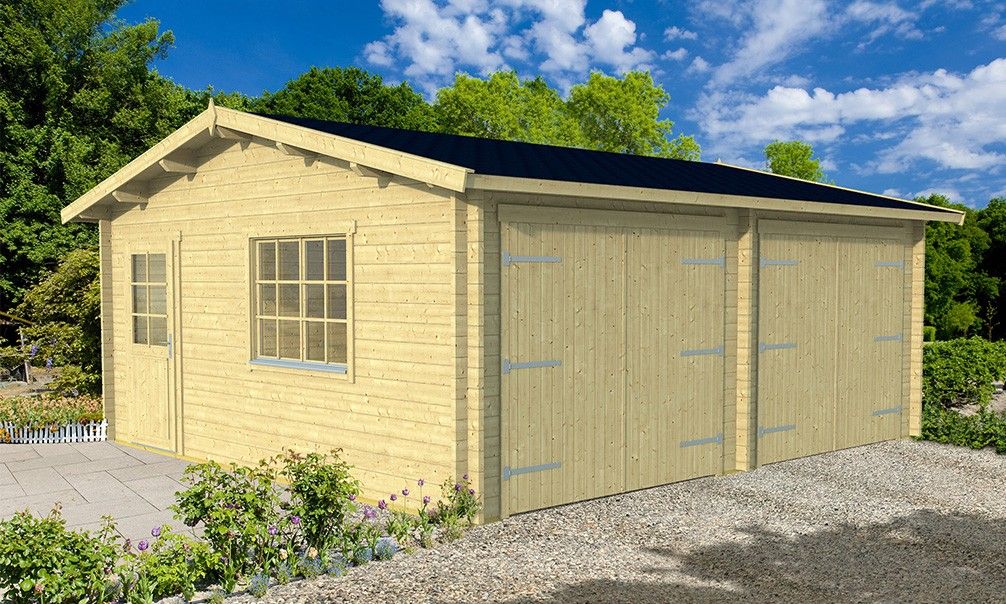 Doppelgarage aus Holz Fréjus | 575 x 510 cm | Garagentore aus Holz | Wandstärke 44 mm