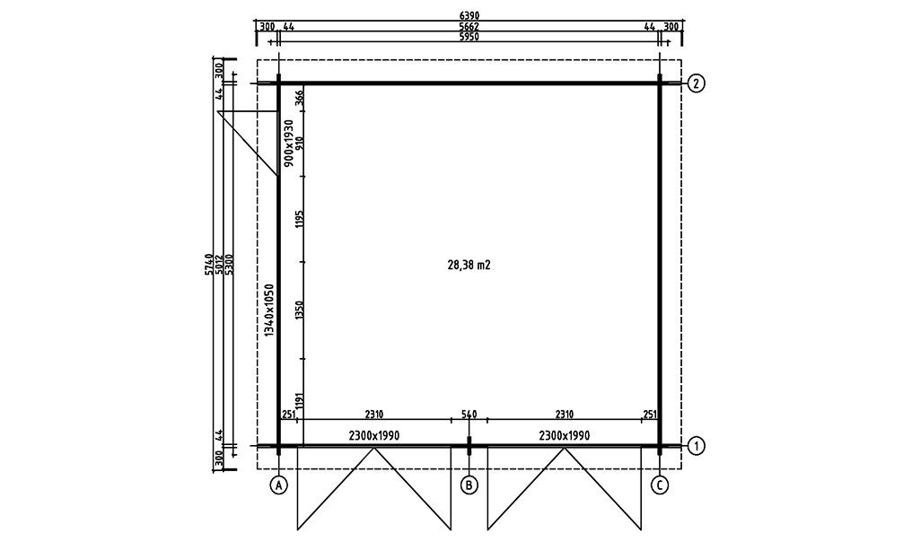 Doppelgarage aus Holz Fréjus | 575 x 510 cm | Garagentore aus Holz | Wandstärke 44 mm