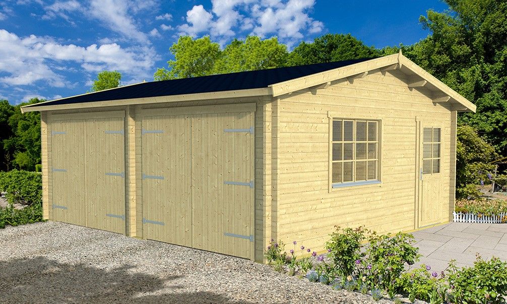Doppelgarage aus Holz Fréjus | 575 x 510 cm | Garagentore aus Holz | Wandstärke 44 mm