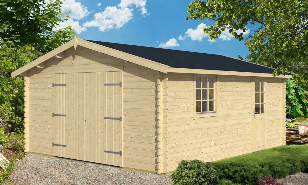 Holzgarage Grenoble | Satteldach | Doppelflügeltür | Wandstärke 70mm | 450x548cm
