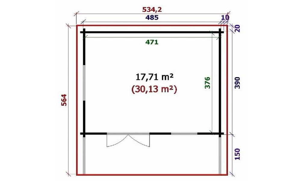 Gartenhaus Zanzibar 1 | 485 x 390 x 293 cm +  Schleppdach 150cm | Satteldach | Wandstärke 70mm