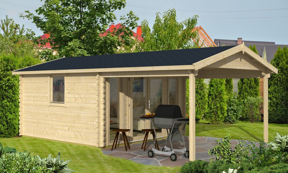 Gartenhaus Angers 360 x 360 x 250 cm + Schleppdach 280 cm | Satteldach | Wandstärke 44mm