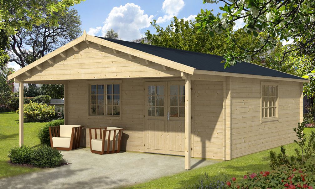 Gartenhaus Ardèche 578 x 578 x 310 cm +  Schleppdach 200 cm | Satteldach |  Wandstärke 44mm