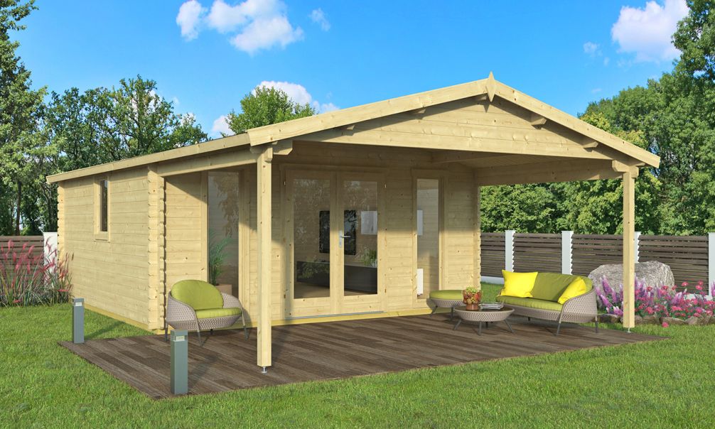 Gartenhaus Arles 480 x 480 x 263 cm + Schleppdach 300 cm | Satteldach | Wandstärke 44mm
