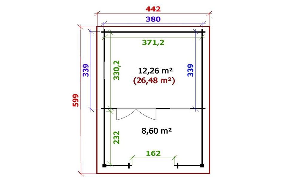 Gartenhaus Blois 380 x 340 x 263 cm + Schleppdach 236 cm | Satteldach | Wandstärke 44mm