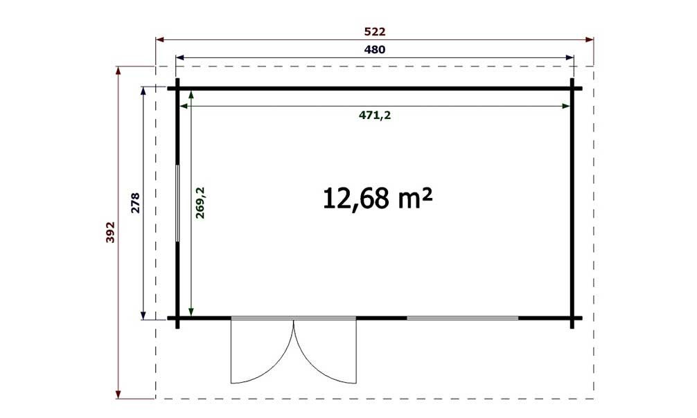 Gartenhaus  Biarritz 480 x 278 x 284 cm + Schleppdach 90 cm | Satteldach | Wandstärke 44mm