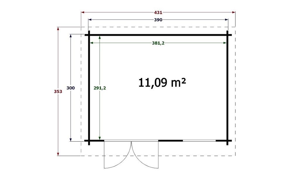 Gartenhaus Californie 390 x 300 cm | Satteldach | Wandstärke 44mm