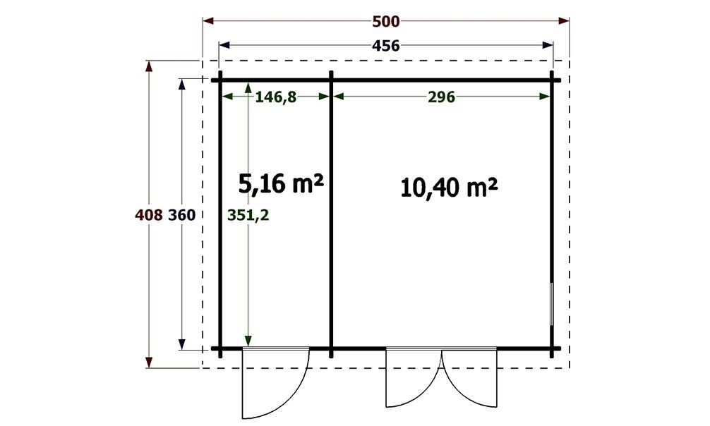Gartenhaus Carroz |  Satteldach | 44mm | 456x360 cm