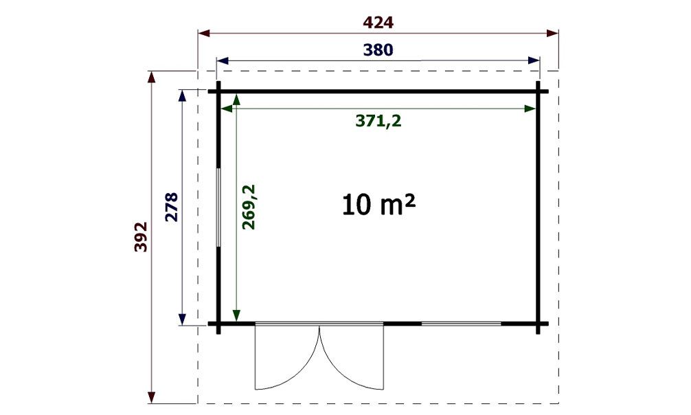 Gartenhaus Cavalaire | Satteldach|Wandstärke 44mm | 380x278cm