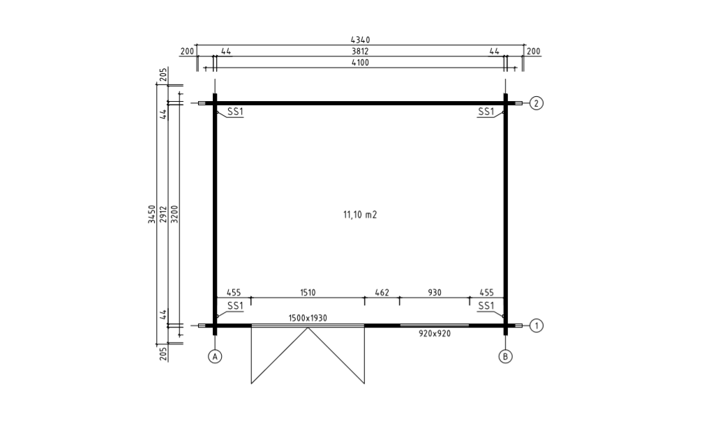 Gartenhaus Chaumont | Satteldach | 44mm | 390x300cm