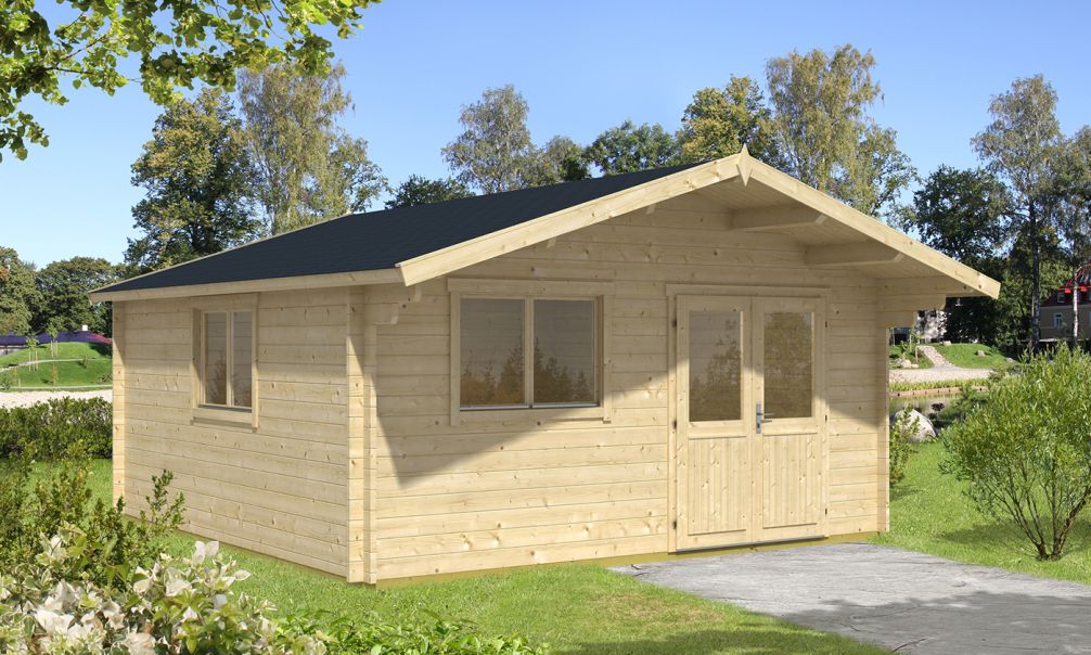 Gartenhaus Fontainebleau 2 | 481 x 578 x 283 cm + Schleppdach 100 cm |  Satteldach | Wandstärke 44mm