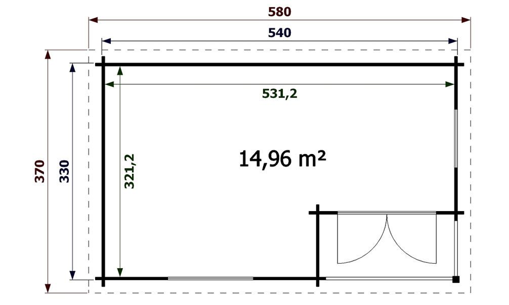 Gartenhaus Cuba | Satteldach | 44mm | 540x330cm