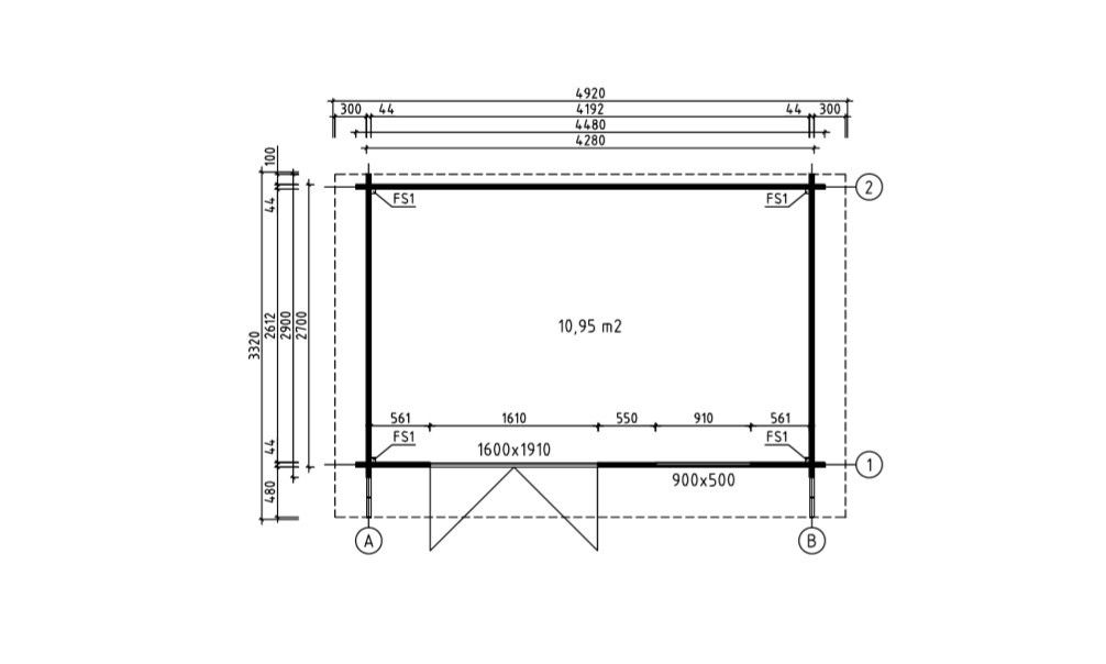 Gartenhaus  Exterieur Dream 11 | 428 x 270 cm |  Satteldach | Wandstärke 44mm