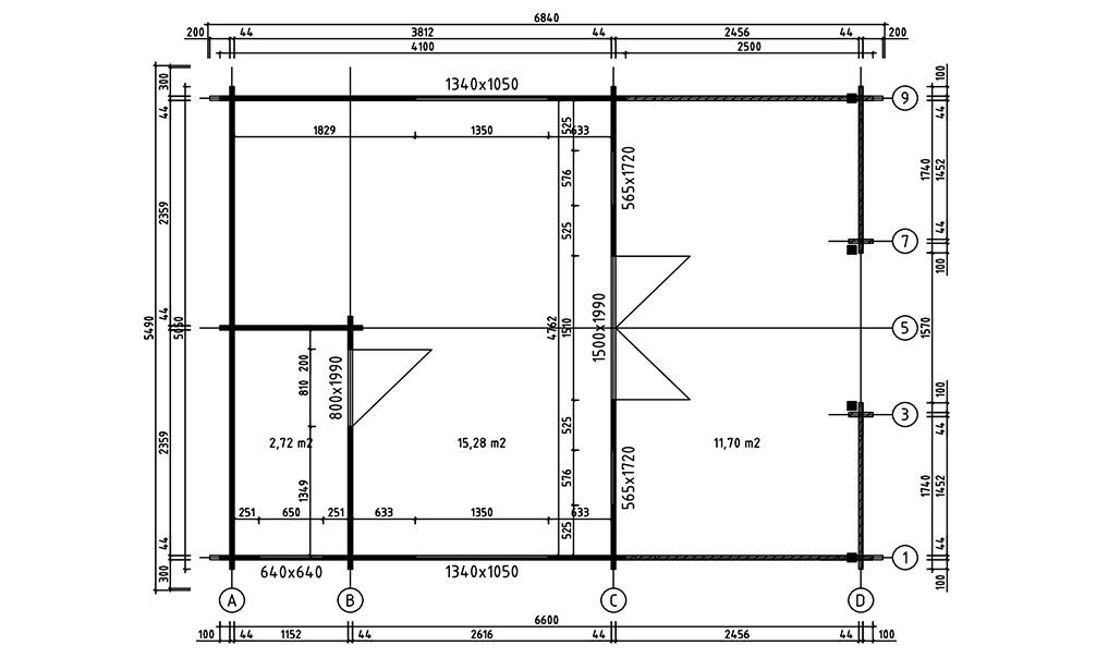 Gartenhaus Jersey 485 x 640 x 297 cm + Schleppdach 270 cm | Satteldach | Wandstärke 44mm
