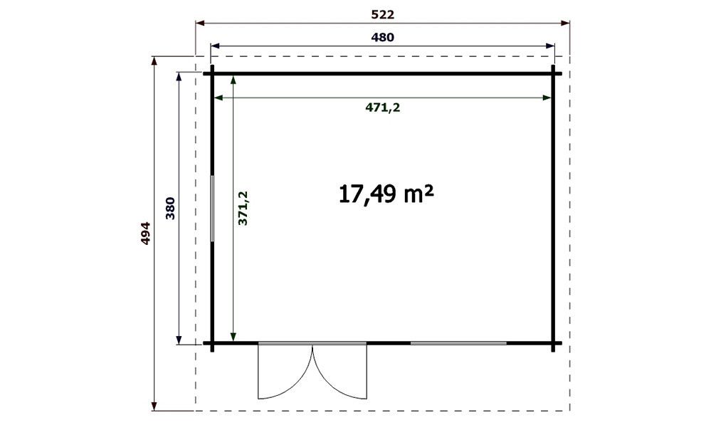 Gartenhaus  Mandelieu 480 x 380 x 284 cm + Schleppdach 90 cm |  Satteldach| Wandstärke 44mm