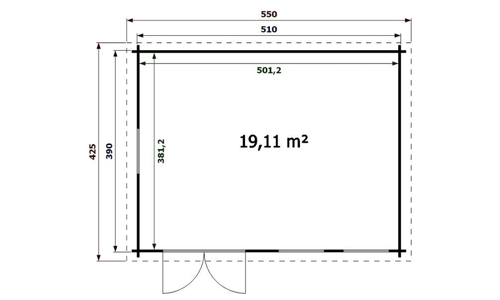 Gartenhaus Nice | Satteldach| 44mm | 510x390cm