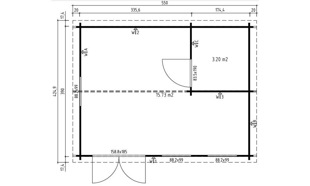 2-kamer Tuinhuis Nice | Zadeldak | 44mm | 510x390cm