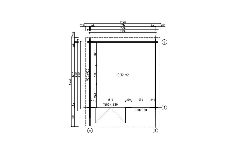 Gartenhaus Porquerolles 330 x 330 x 263 cm +  Schleppdach 90 cm | Satteldach | Wandstärke 44mm