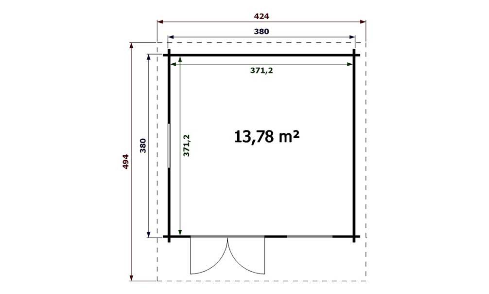 Gartenhaus Ramatuelle 380 x 380 x 270 cm +  Schleppdach 90 cm | Satteldach | Wandstärke 44mm
