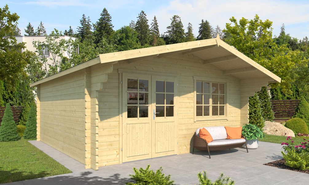 Gartenhaus Séville 485 x 485 x 263 cm +  Schleppdach 90 cm | Satteldach | Wandstärke 44mm