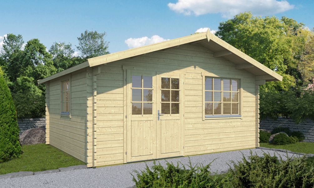 Gartenhaus Var 485 x 390 x 276 cm +  Schleppdach 60 cm | Satteldach | Wandstärke 44mm