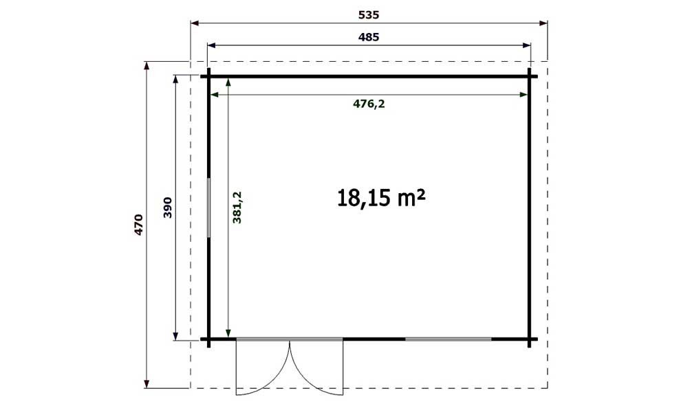Gartenhaus Var 485 x 390 x 276 cm +  Schleppdach 60 cm | Satteldach | Wandstärke 44mm