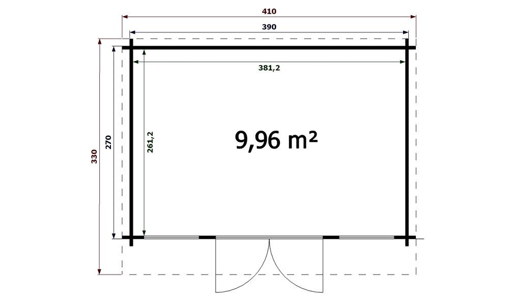 Gartenhaus Venise 390 x 270 cm | Satteldach | Wandstärke 44mm