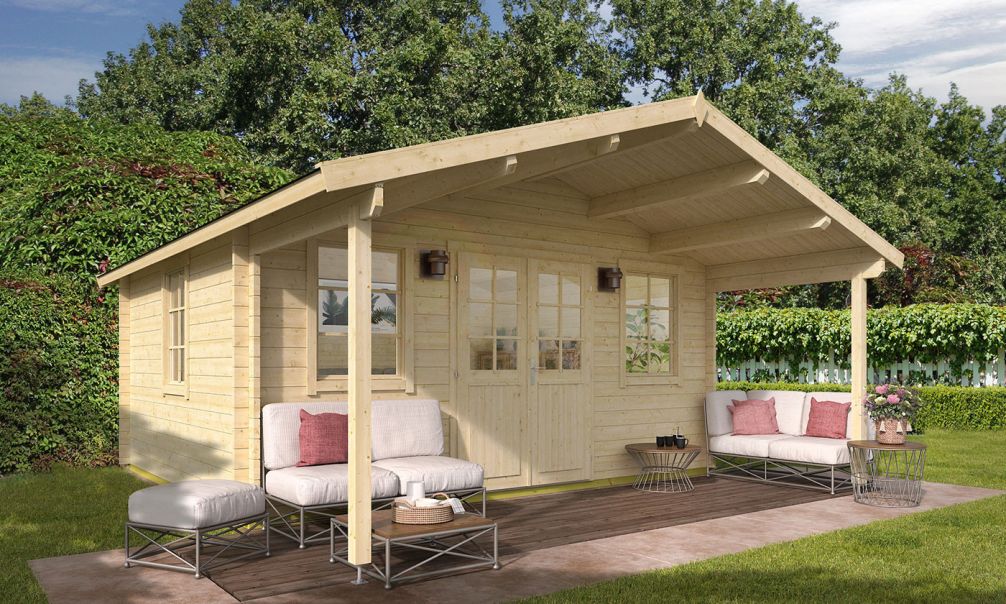 Gartenhaus Vichy 485 x 390 x 276 cm + Schleppdach 190 cm | Satteldach | Wandstärke 44mm