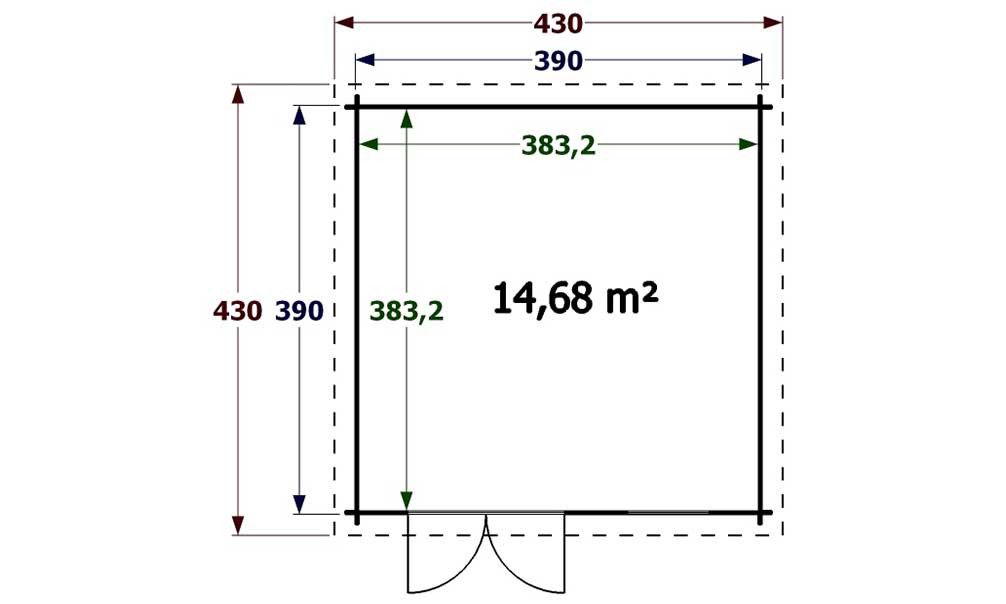 Gartenhaus Muret | Flachdach | 34mm | 390 x 390cm