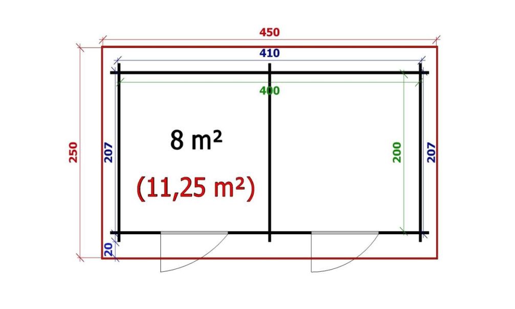 Gartenhaus Ouvrier 2 |Satteldach| 34mm | 207x410cm