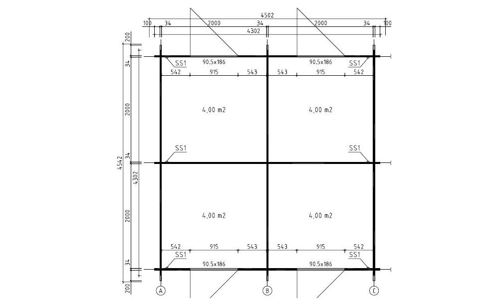 Gartenhaus Ouvrier 4 |Satteldach| 34mm | 410x410cm