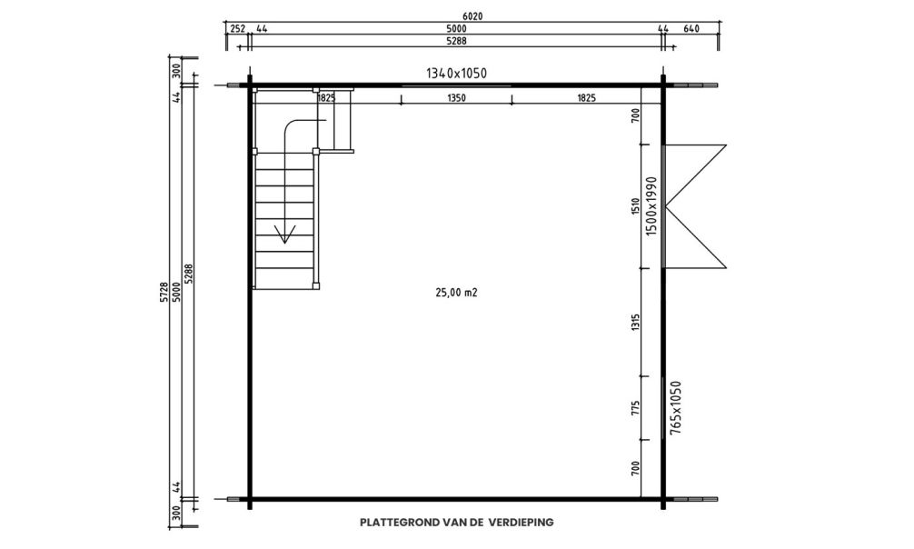Blokhaus Perpignan 25 Mit Halbgeschoss | 500x 500cm | Satteldach | Wandstärke 44mm