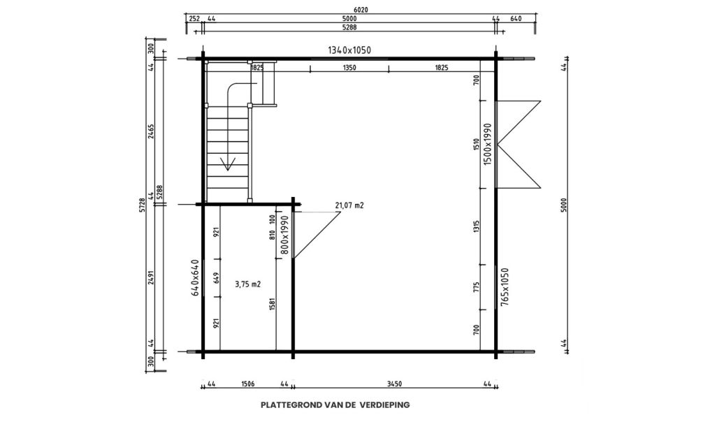 Blokhaus Perpignan 25/V2| Mit Halbgeschoss | 500x 500cm | Satteldach | Wandstärke 44mm